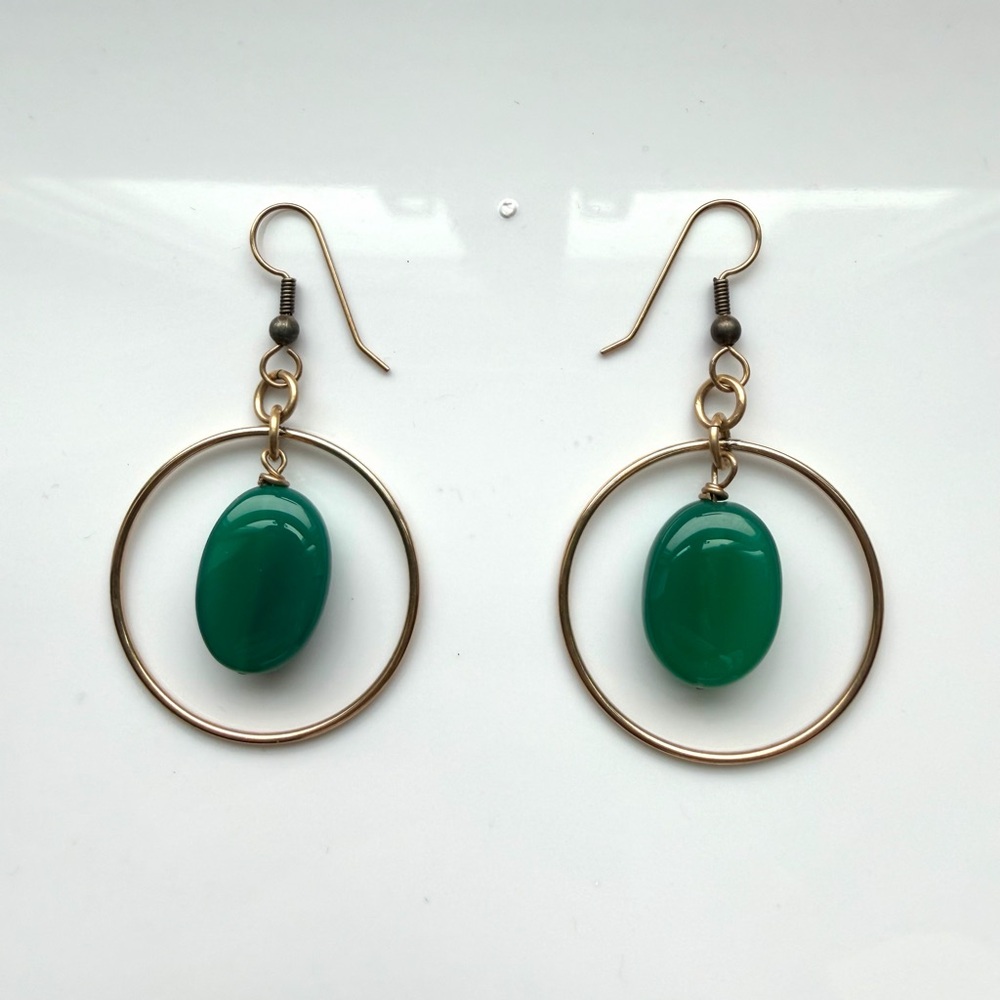 Gold & Green Hoop Earrings
